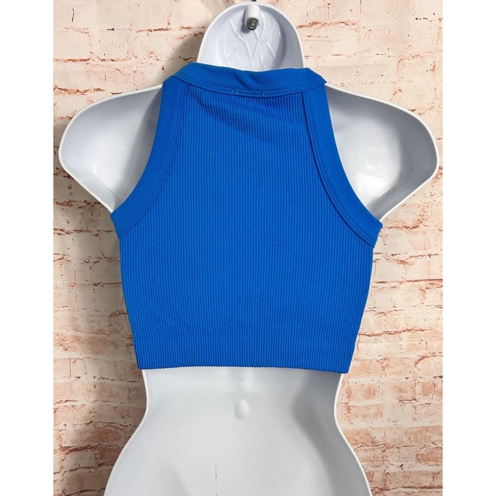 Cotton On Blue Ribbed Crop Tank Top Sz XS/S High Neck Stretch - Picture 5 of 5